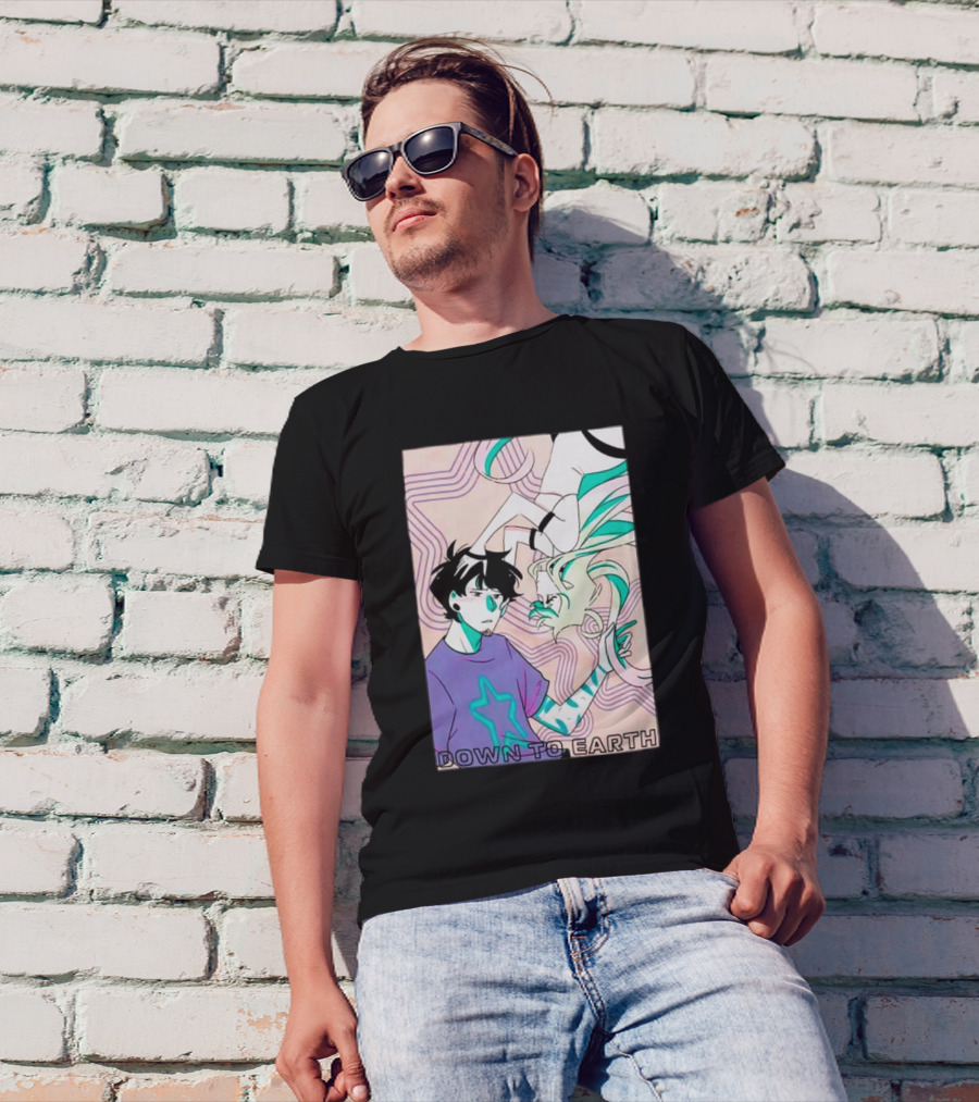 Down To Earth Downward Gaze Duo With Star Pattern And Spirals T-Shirt