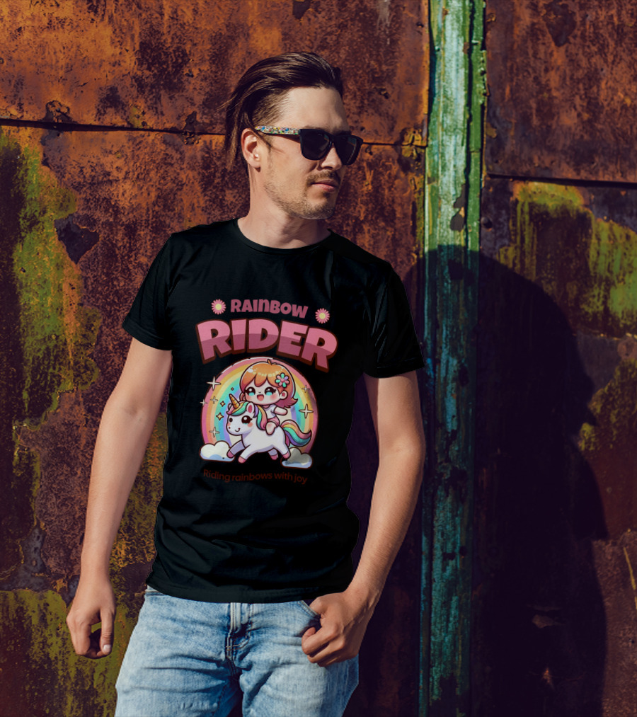 Rainbow Rider Riding Rainbows With Joy T-Shirt