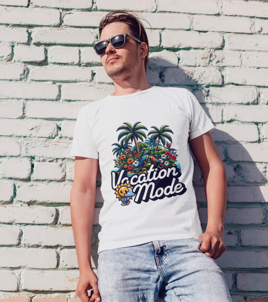 Vacation Mode Tropical Paradise Parrots And Palms T-Shirt