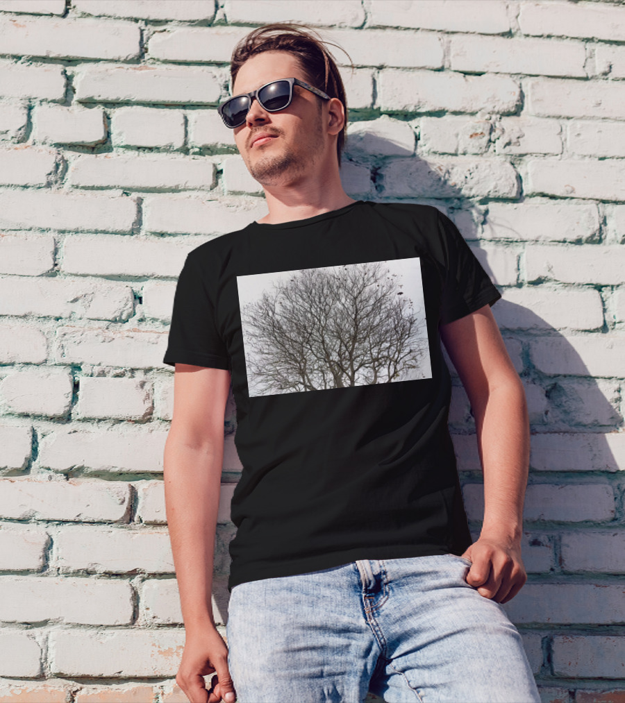 Winters Tracery Bare Tree Branches In Overcast Grey Sky T-Shirt