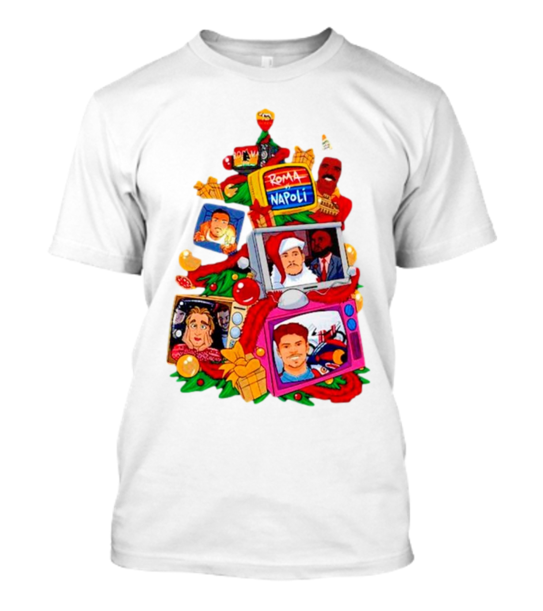 Romolo Con La Matchday Christmas Tree With Roma Napoli Christmas TV Characters T-Shirt