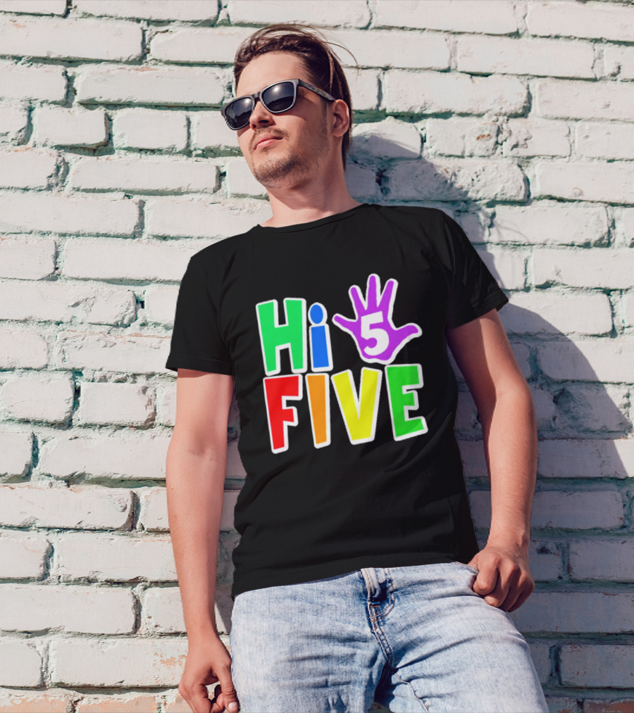 Hi Five Birthday Kids Boys And Girls Colorful Handprint T-Shirt
