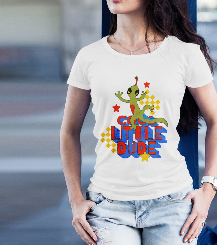 Cool Little Dude Lizard With Stars And Checkerboard T-Shirt