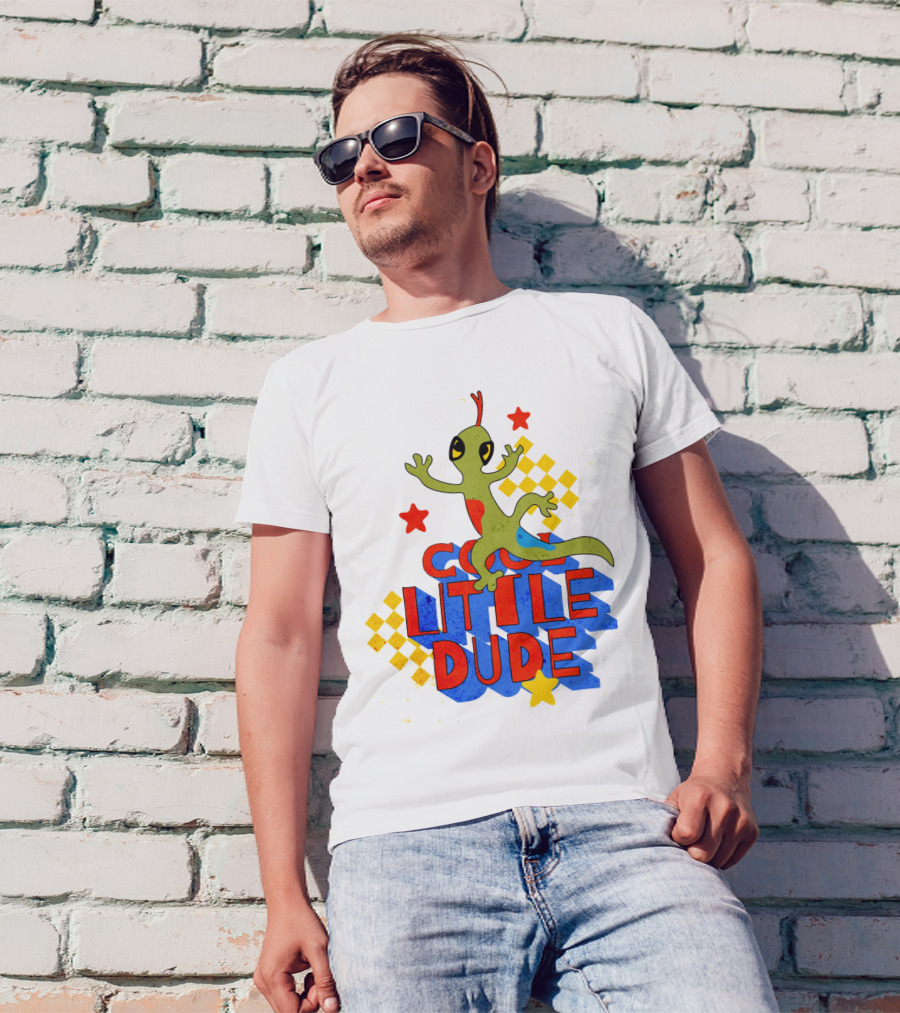 Cool Little Dude Lizard With Stars And Checkerboard T-Shirt