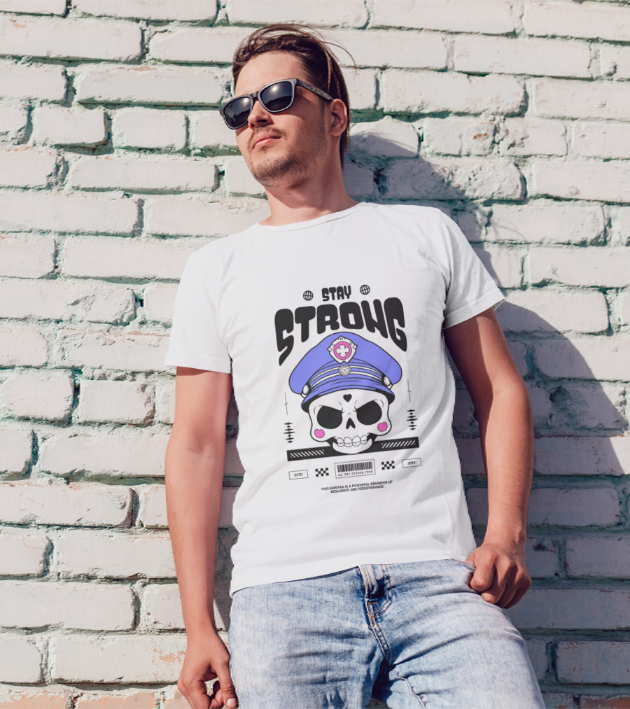 Skull With Blue Hat Stay Strong Resilience And Perseverance T-Shirt