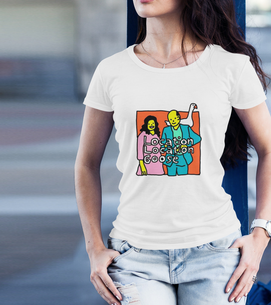 Location Location Goose Couple Cartoon Goose On Shoulder T-Shirt