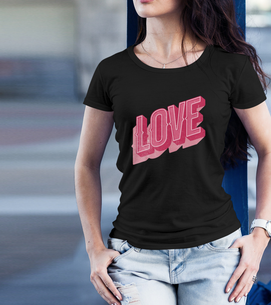 Love Typography Valentines Day Shirt Bold Lettering T-Shirt