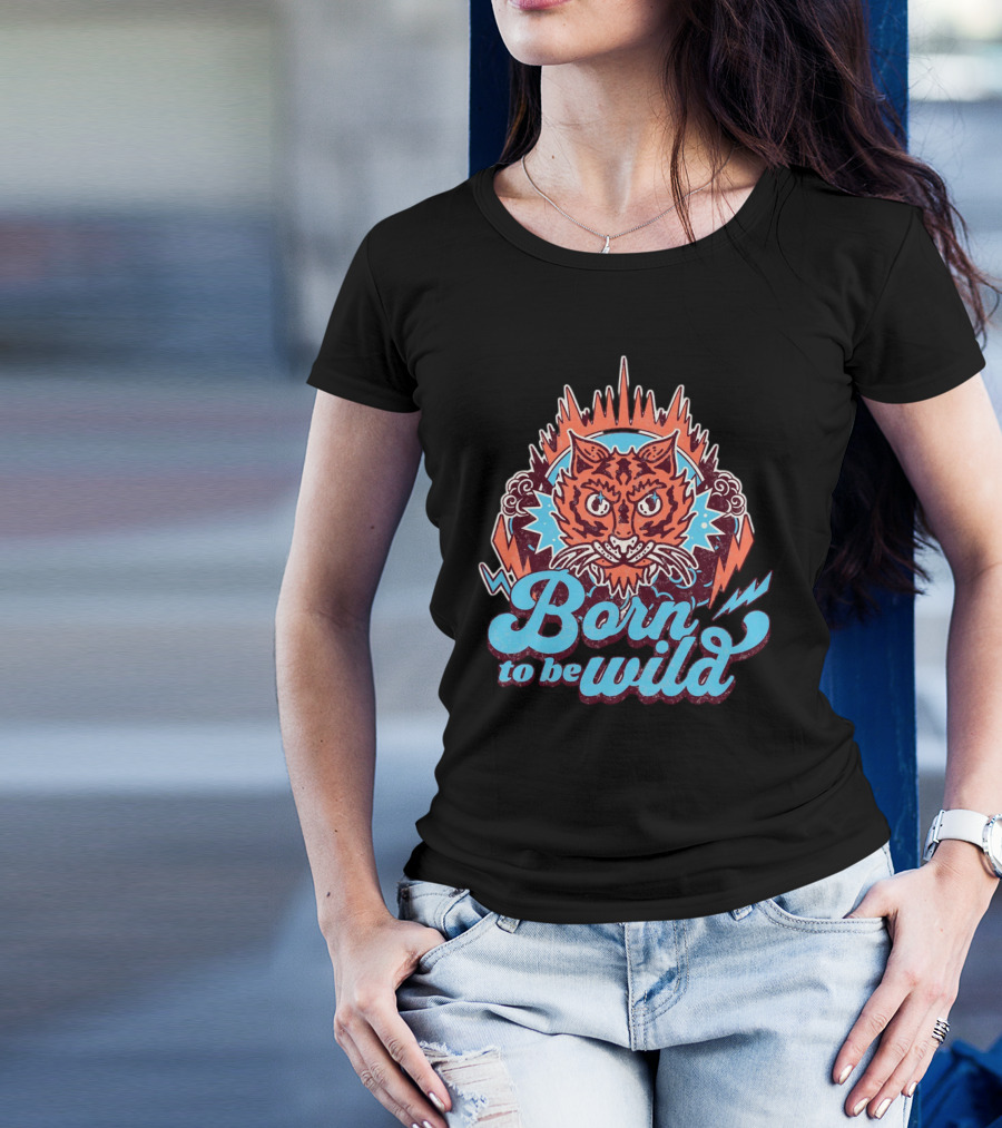 Born To Be Wild Tiger Vintage Style Retro Lightning Burst T-Shirt
