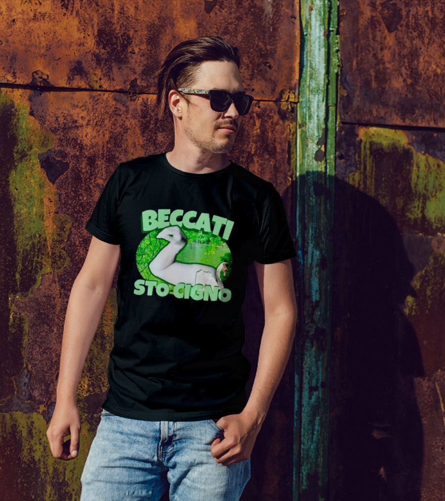 Beccati Sto Cigno Goose Meme - Italian Humor With Green Lake Background T-Shirt