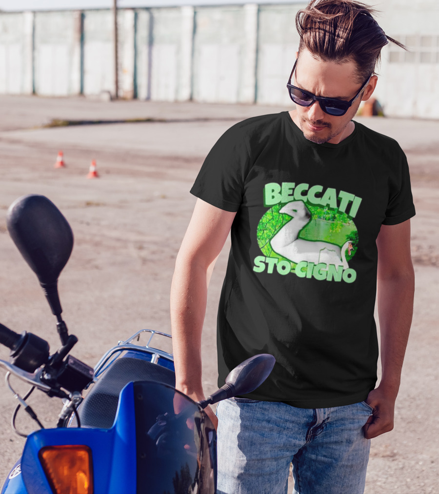 Beccati Sto Cigno Goose Meme - Italian Humor With Green Lake Background T-Shirt