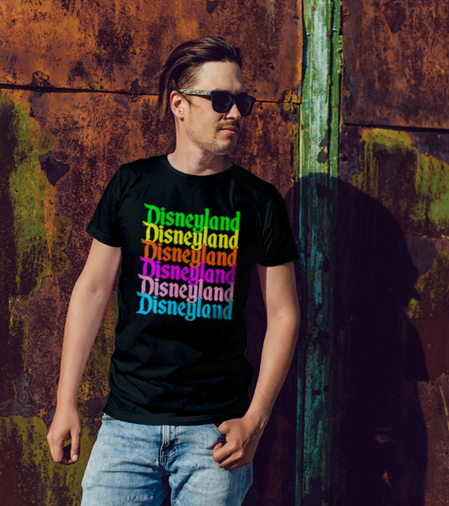 Disneyland Rainbow Multicolor Text Stacked T-Shirt