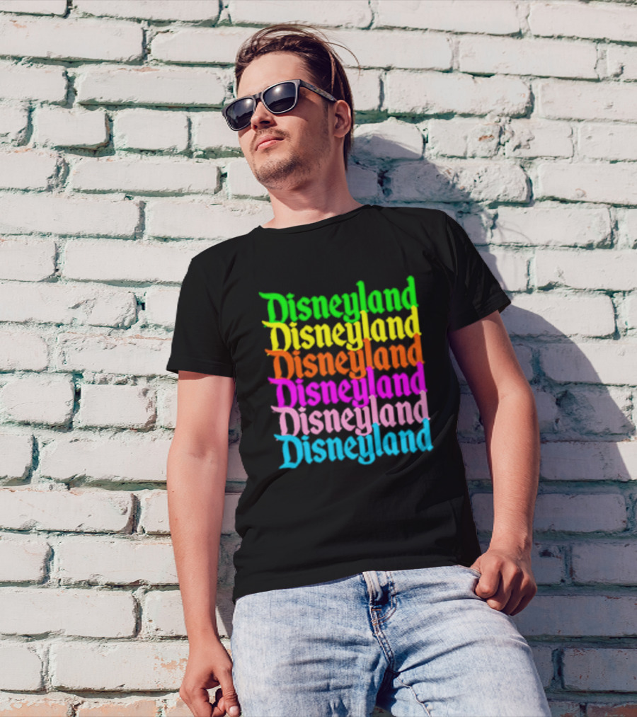 Disneyland Rainbow Multicolor Text Stacked T-Shirt
