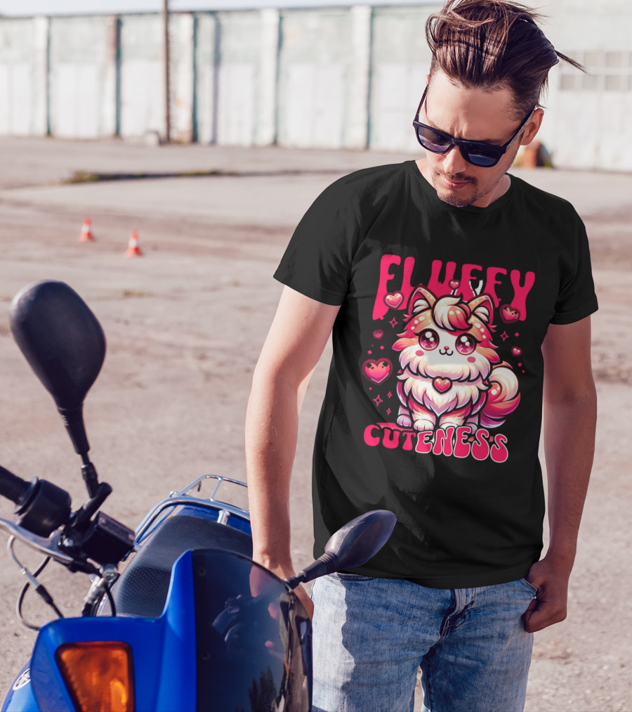 FLUFFY CUTENESS Heart-Eyed Kawaii Creature Surrounded By Little Hearts T-Shirt