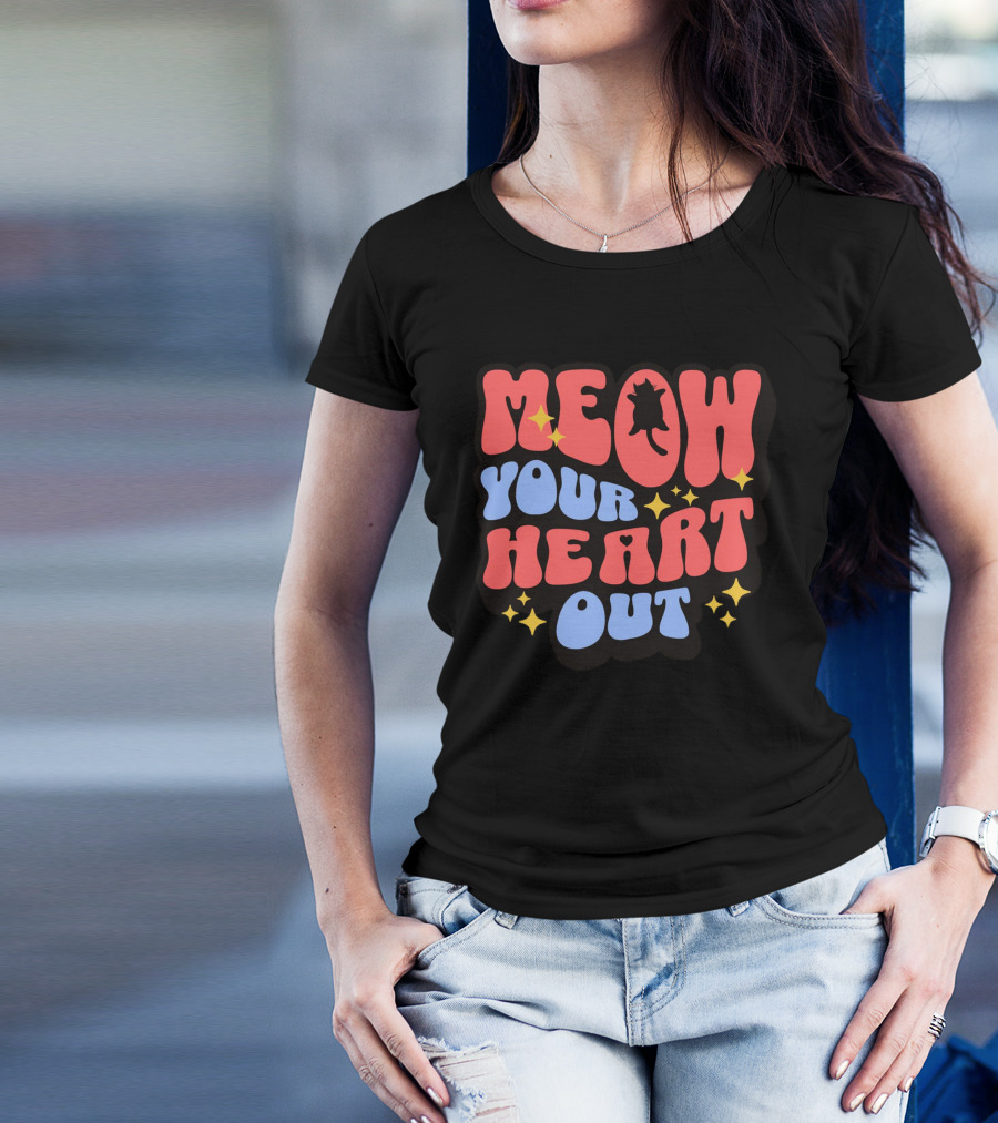 MEOW YOUR HEART OUT Retro Cat Stars T-Shirt