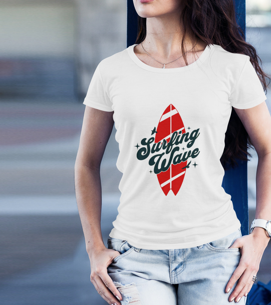 Surfing Wave Red Surfboard T-Shirt