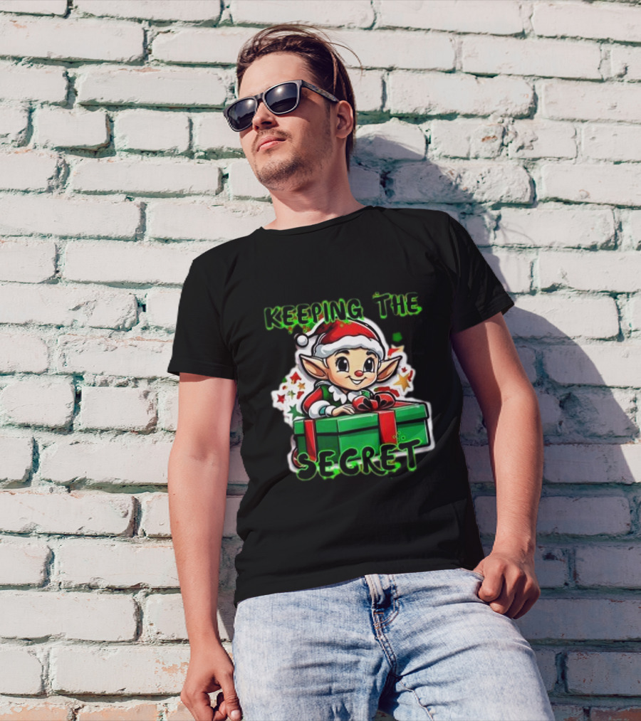 Keeping The Secret Christmas Elf With Present T-Shirt