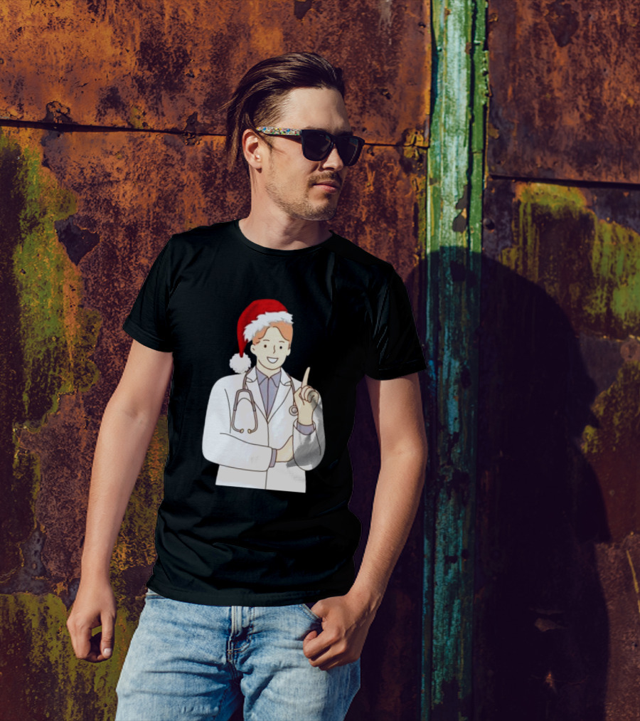 Santa Hat Wearing Physician Doctor Merry Christmas T-Shirt