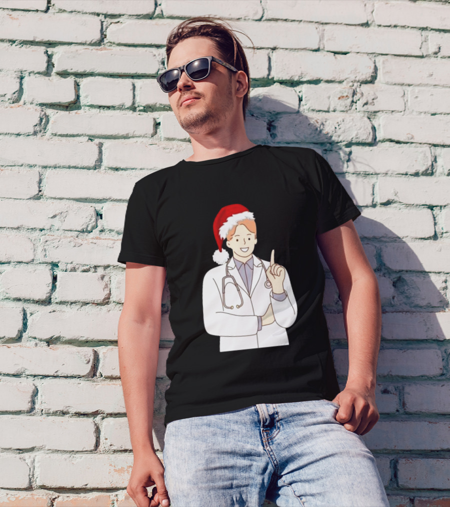 Santa Hat Wearing Physician Doctor Merry Christmas T-Shirt