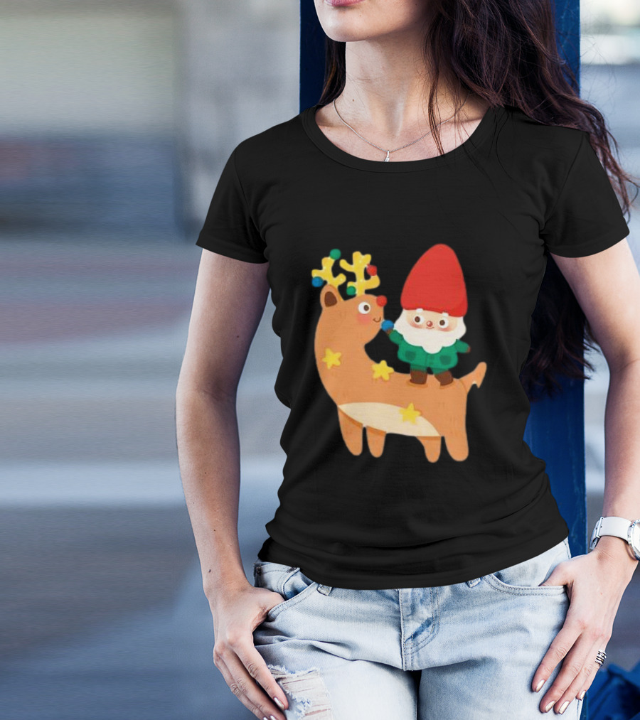 Cute Christmas Reindeer With Santa Riding T-Shirt