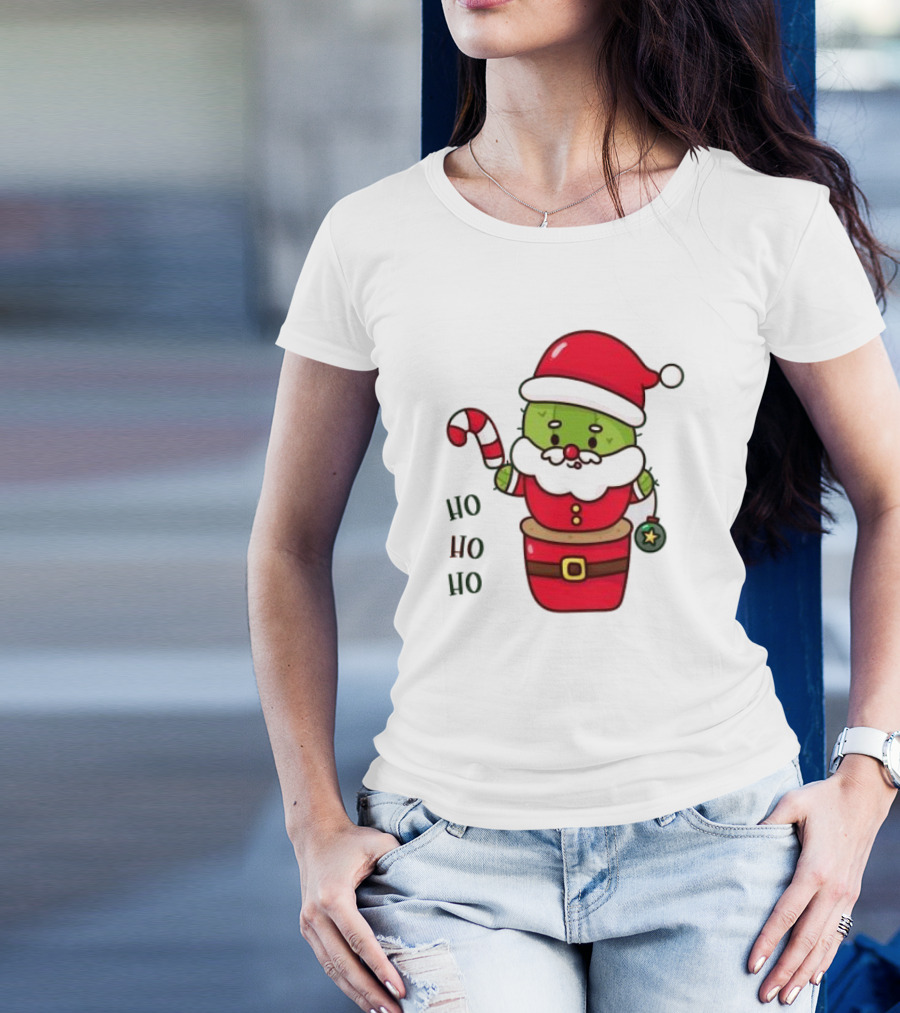 Santa Claus Ho Ho Ho Christmas Cactus Santa Suit Candy Cane T-Shirt