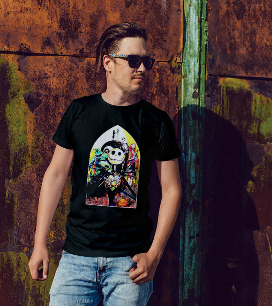 The Nightmare Before Christmas Characters In Stained Glass Window T-Shirt