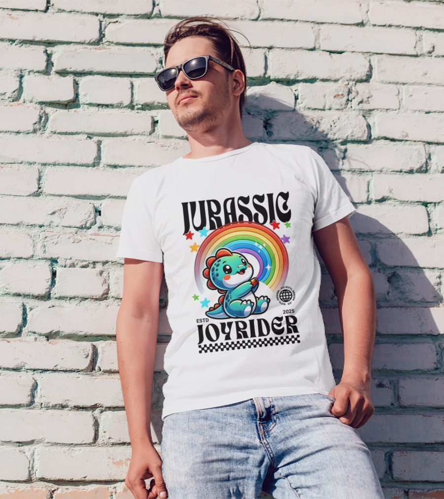 JURASSIC JOYRIDER ESTD 2025 Rainbow Star Dino Club T-Shirt
