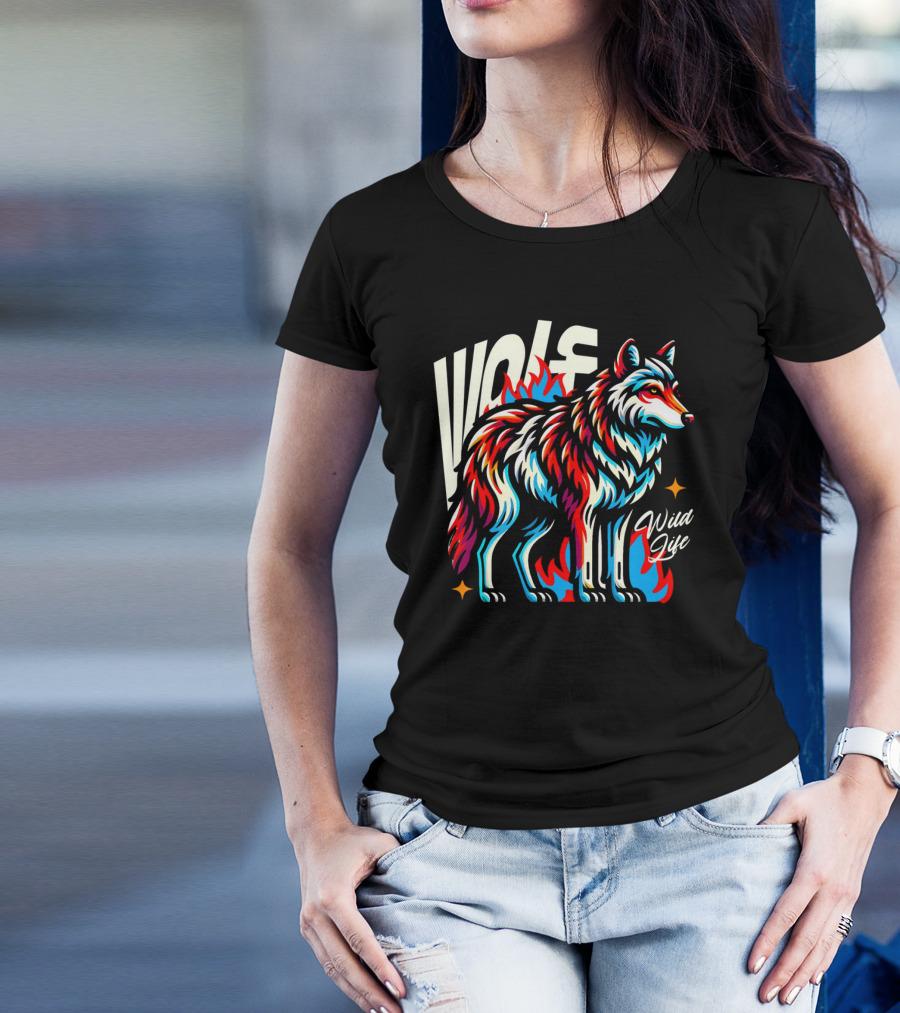WOLF Wild Life Vivid Colorful Wolf T-Shirt