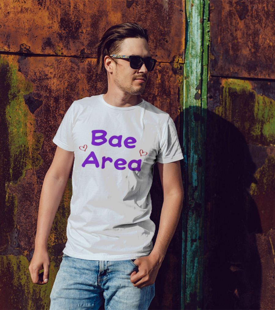 Bae Area Purple Text With Red Hearts T-Shirt