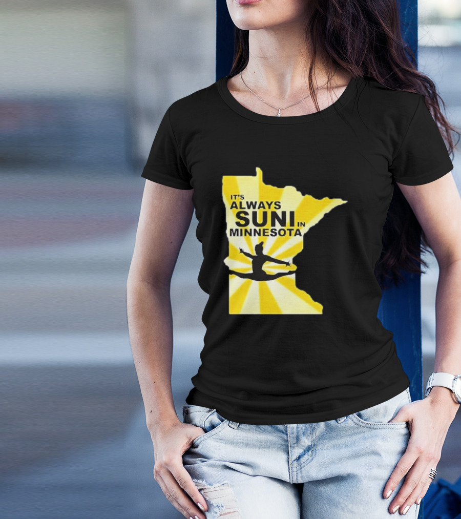 It's Always Suni In Minnesota Gymnastics Silhouette State Outline T-Shirt