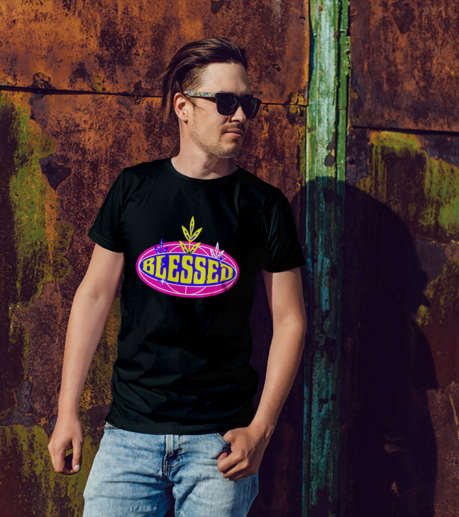 Blessed Vibrant Retro Style Oval Emblem With Leaves T-Shirt