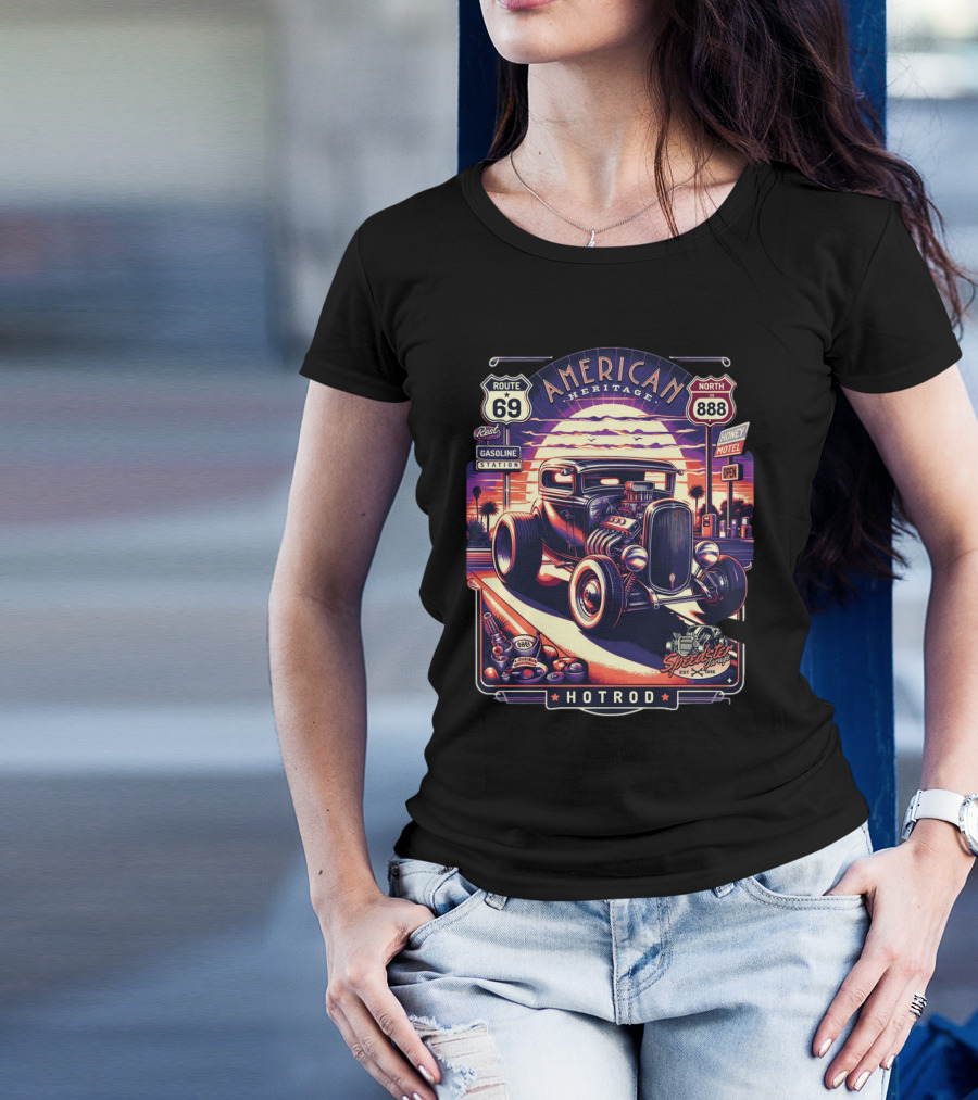 American Heritage Route 69 Hotrod Speedster Gasoline Motel T-Shirt