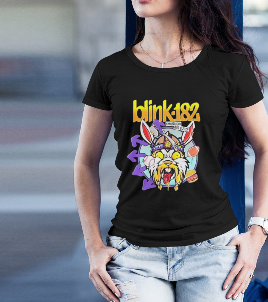 Blink 182 Minneapolis MN Aug 6 2024 Viking Rabbit Baseball Burger T-Shirt
