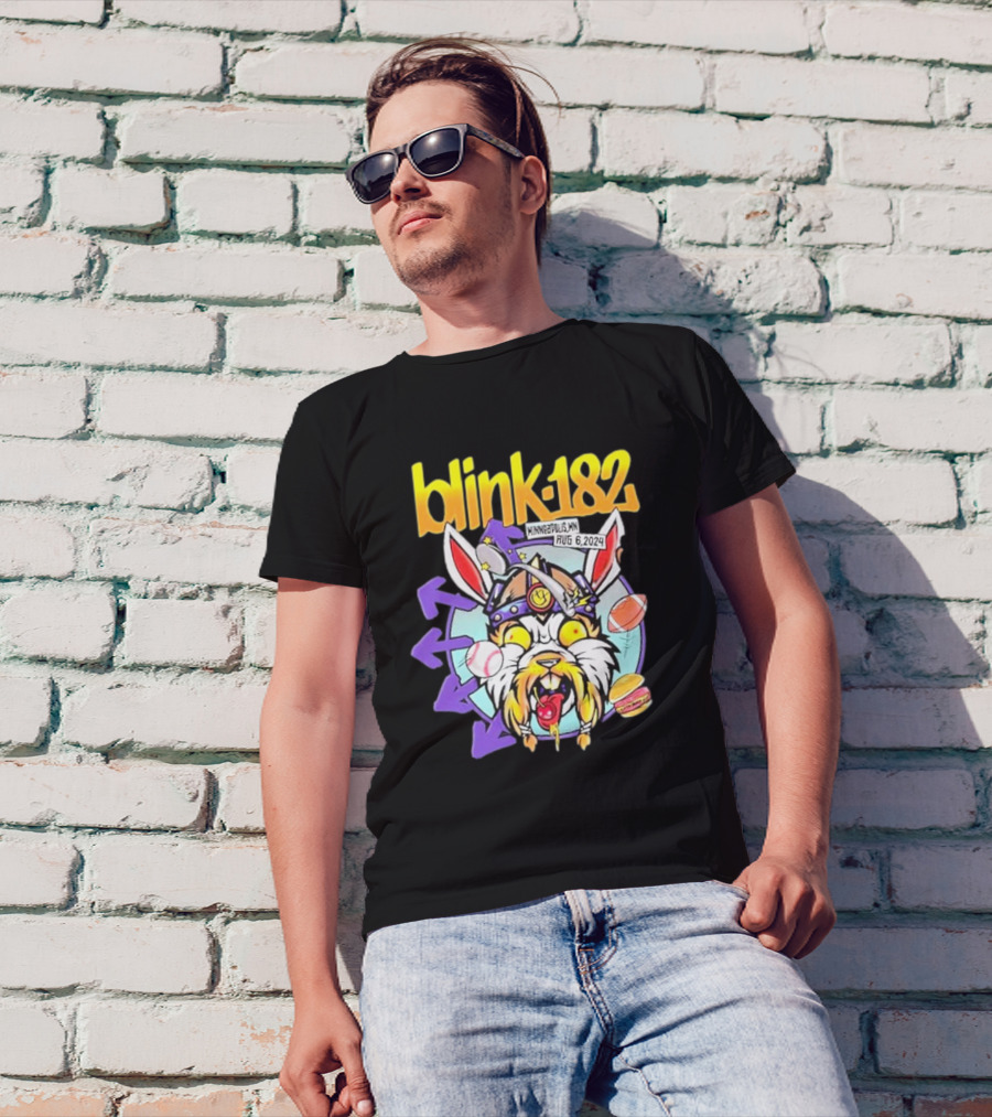 Blink 182 Minneapolis MN Aug 6 2024 Viking Rabbit Baseball Burger T-Shirt