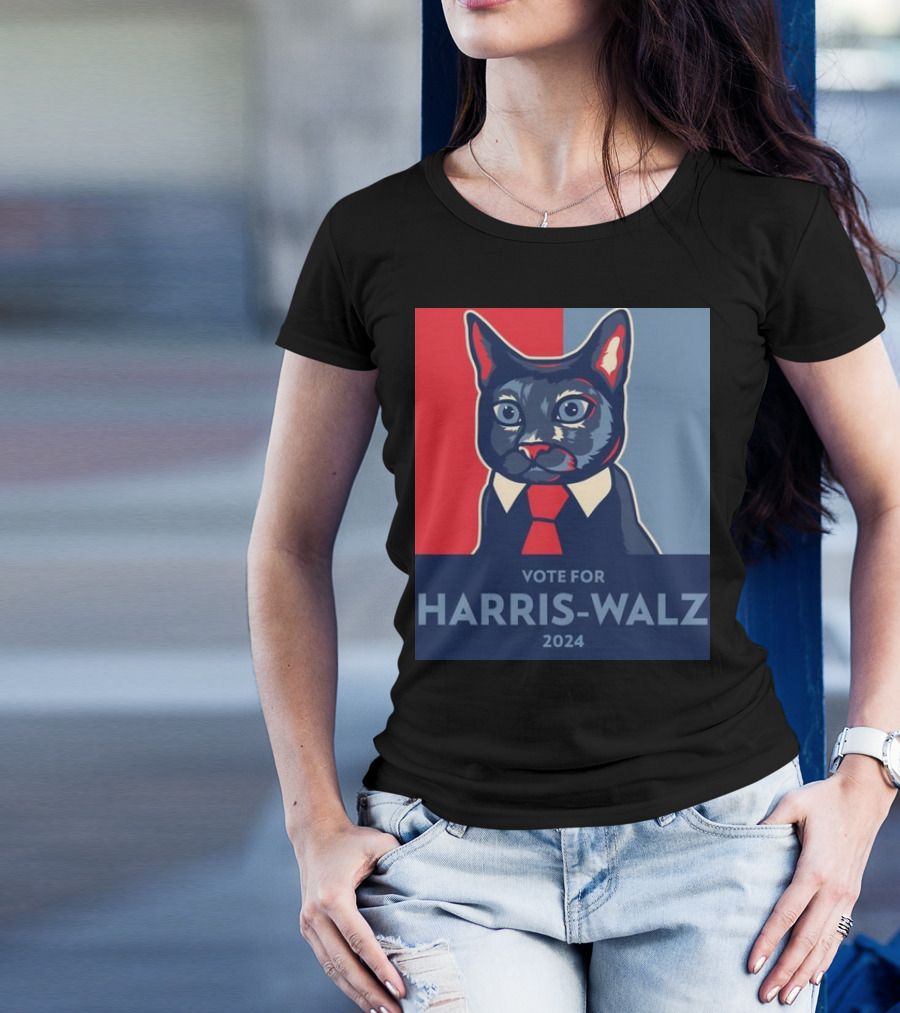 Vote For Harris-Walz 2024 Cat Ladies Red Blue T-Shirt