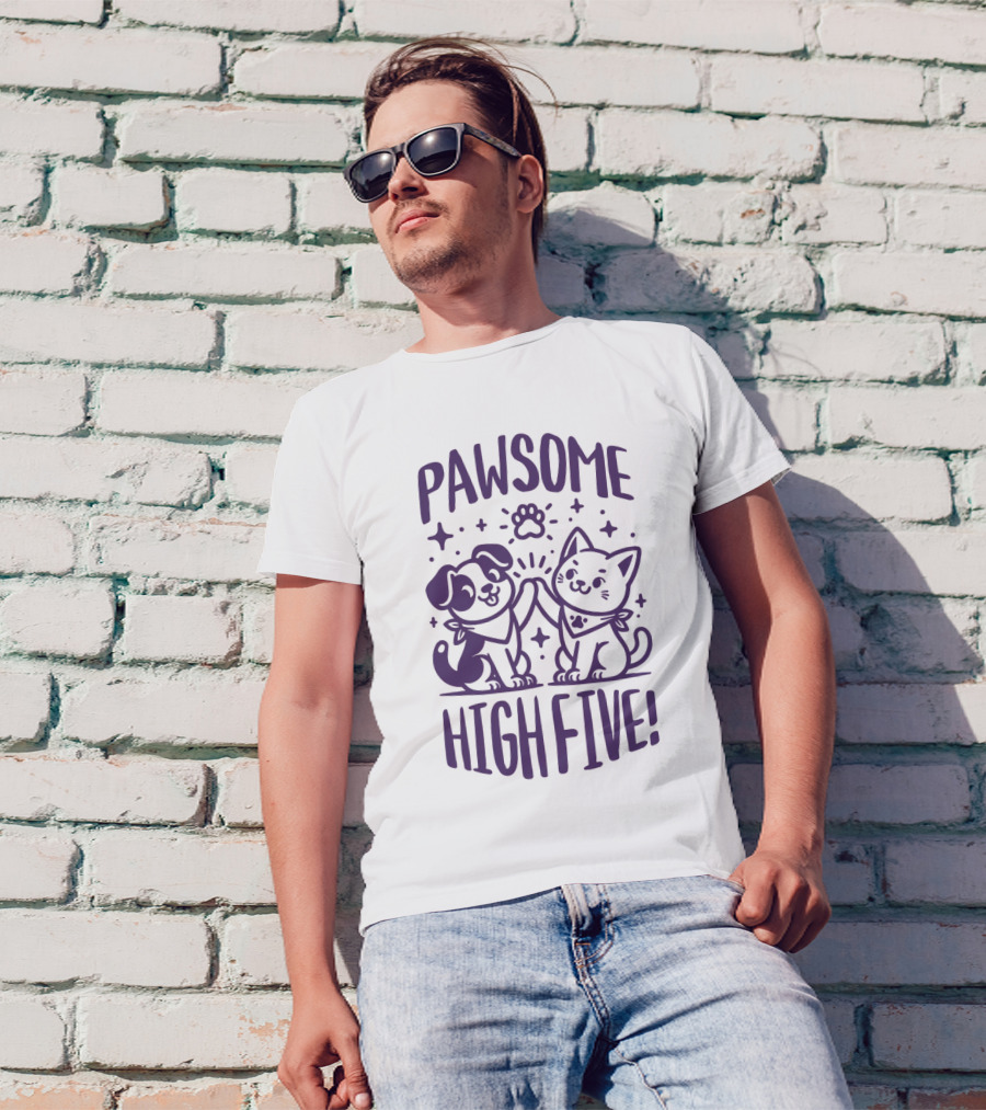 Pawsome High Five Cute Animal Purple Pawsom T-Shirt