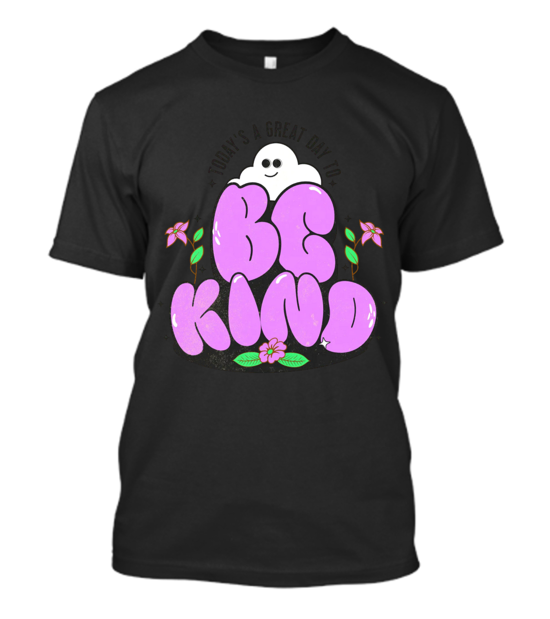 Be Kind Ghost With Flowers And Purple Text T-Shirt