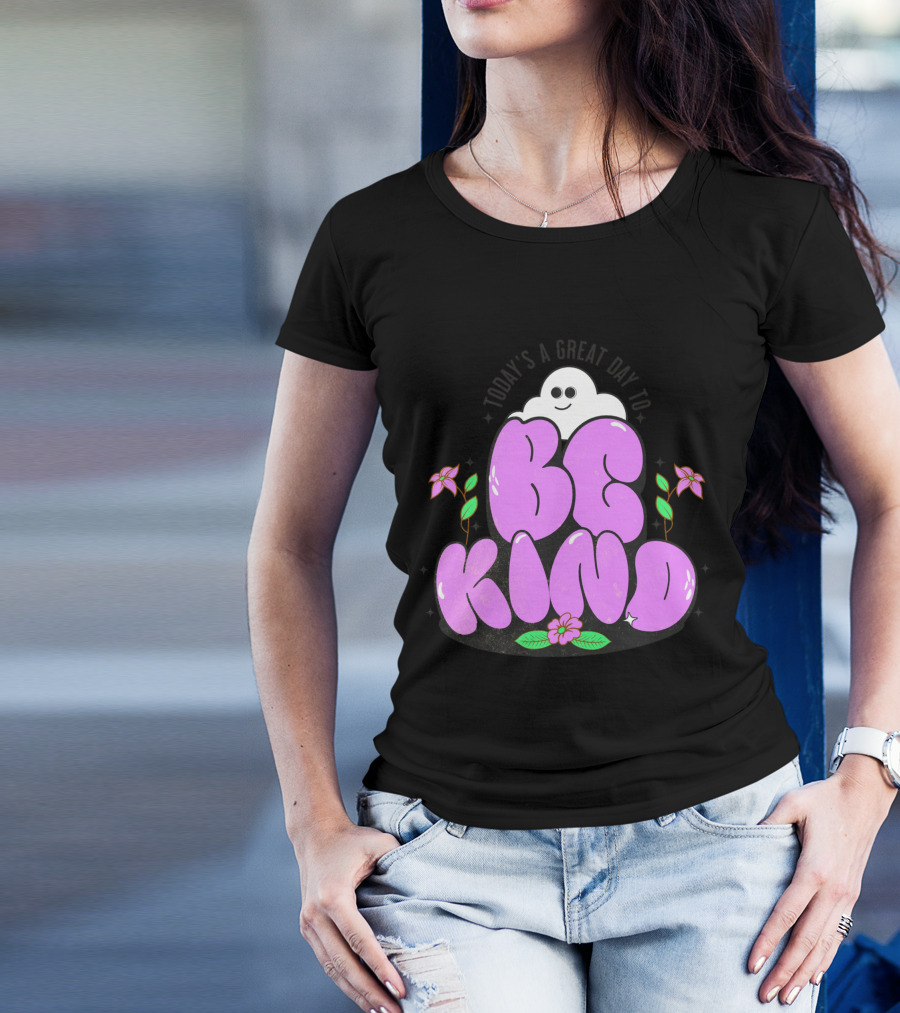Be Kind Ghost With Flowers And Purple Text T-Shirt