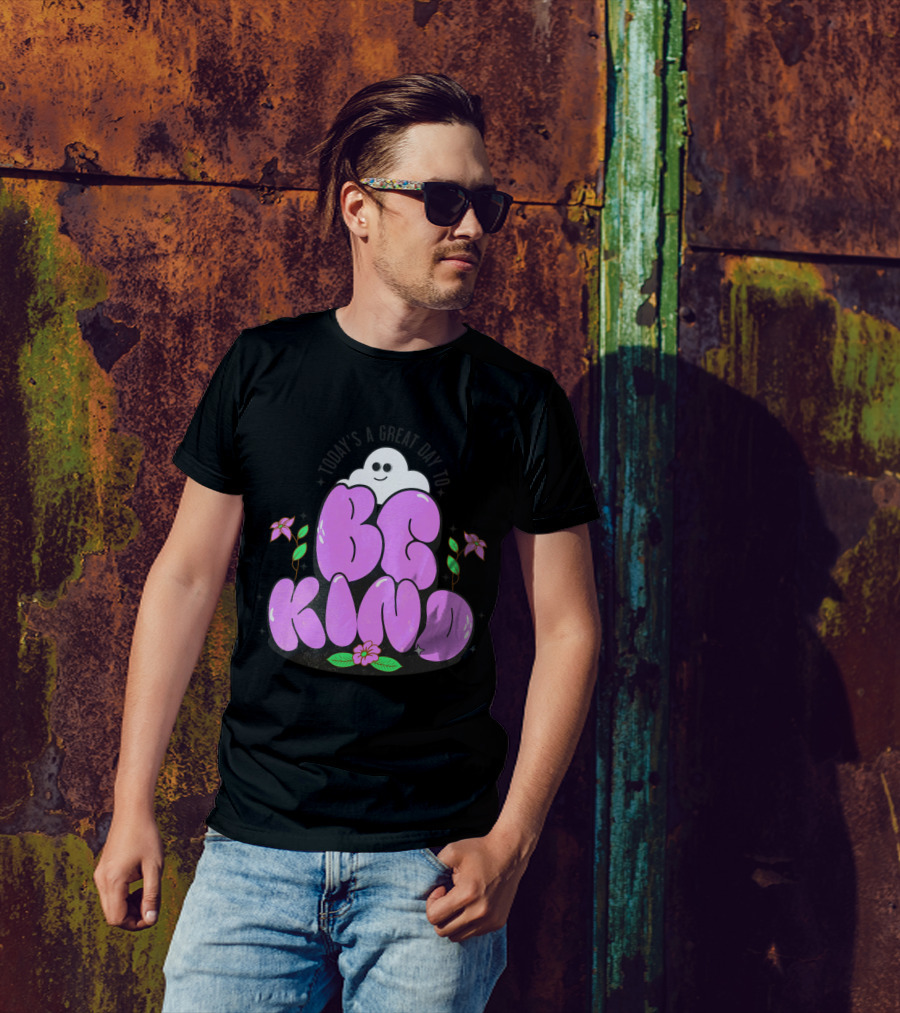 Be Kind Ghost With Flowers And Purple Text T-Shirt