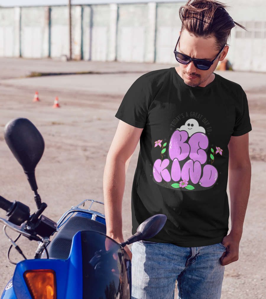 Be Kind Ghost With Flowers And Purple Text T-Shirt