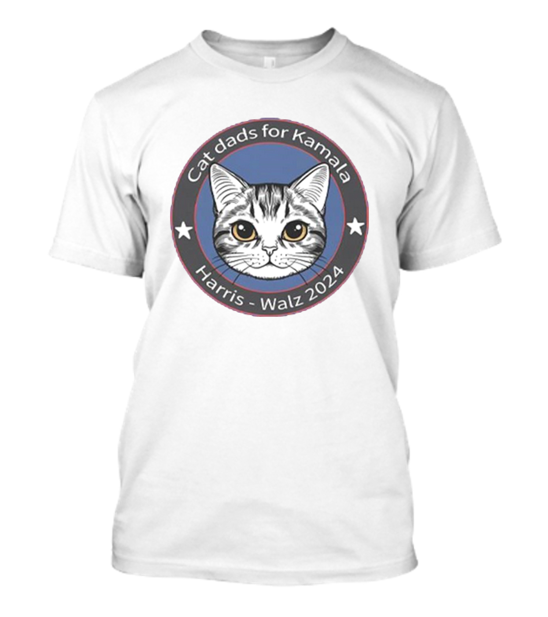 Cat Dads For Kamala Harris Walz 2024 Cat Face And Stars Circular Badge T-Shirt