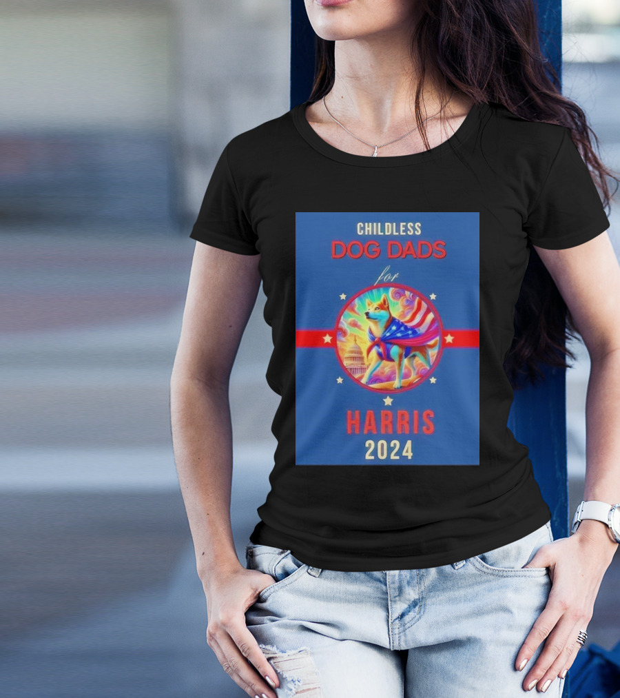 Childless Dog Dads For Harris 2024 Patriotic Dog And Capitol T-Shirt