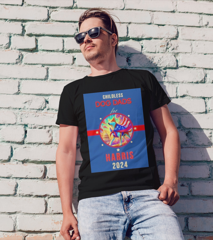 Childless Dog Dads For Harris 2024 Patriotic Dog And Capitol T-Shirt