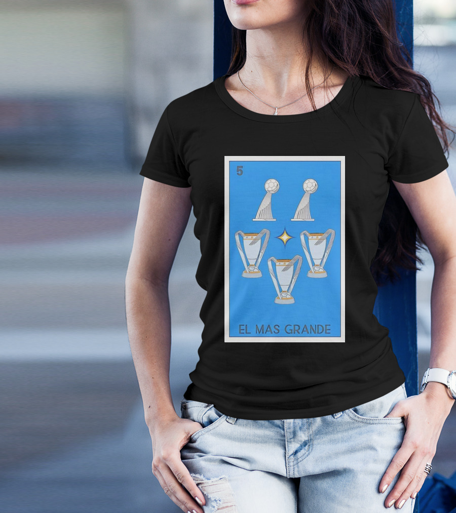 El Mas Grande Five Trophies Star Blue Background T-Shirt