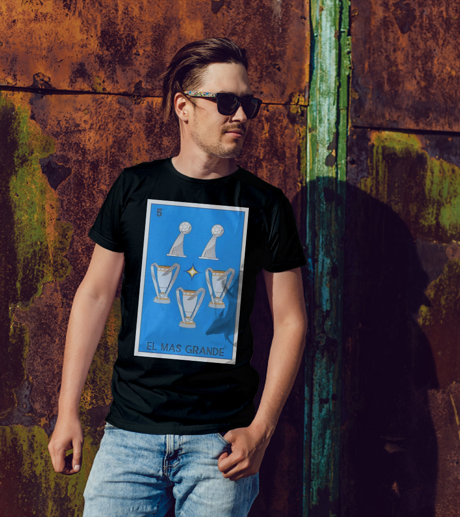 El Mas Grande Five Trophies Star Blue Background T-Shirt