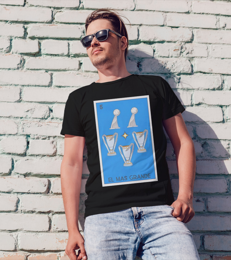 El Mas Grande Five Trophies Star Blue Background T-Shirt