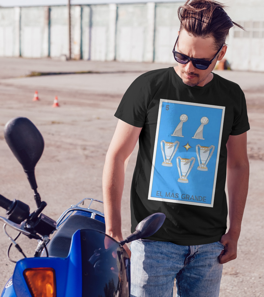 El Mas Grande Five Trophies Star Blue Background T-Shirt