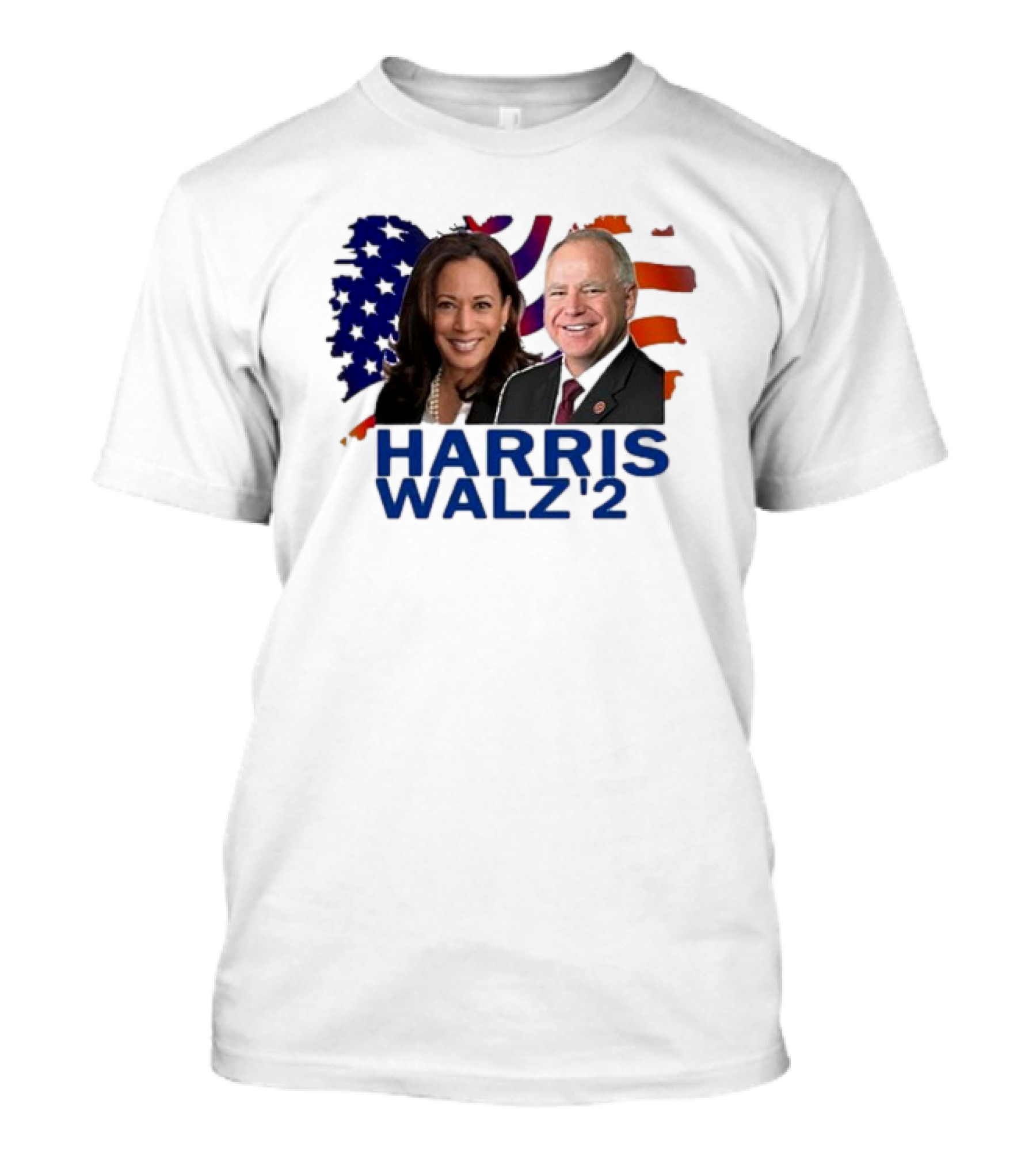 Harris Walz 2024 Democrat Rally American Flag Background T-Shirt
