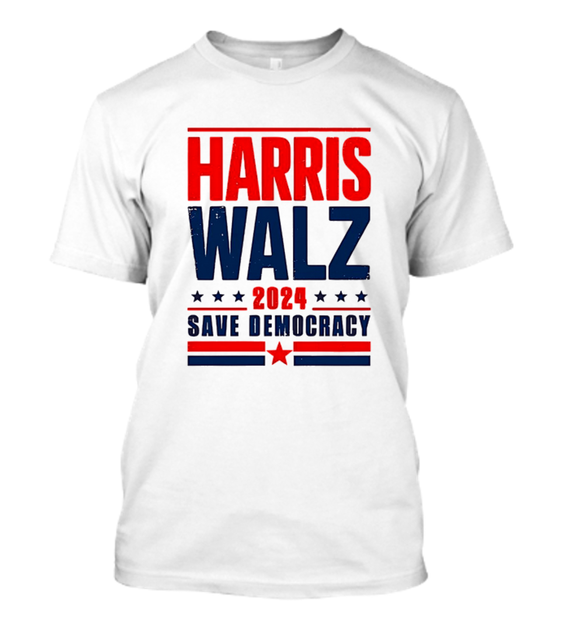 Harris Walz 2024 Save Democracy Red White And Blue Star Motif T-Shirt
