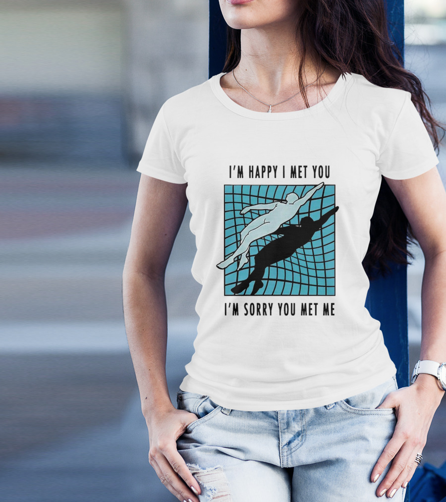 I’m Happy I Met You I’m Sorry You Met Me Swimming Dual Silhouette On Grid Background T-Shirt