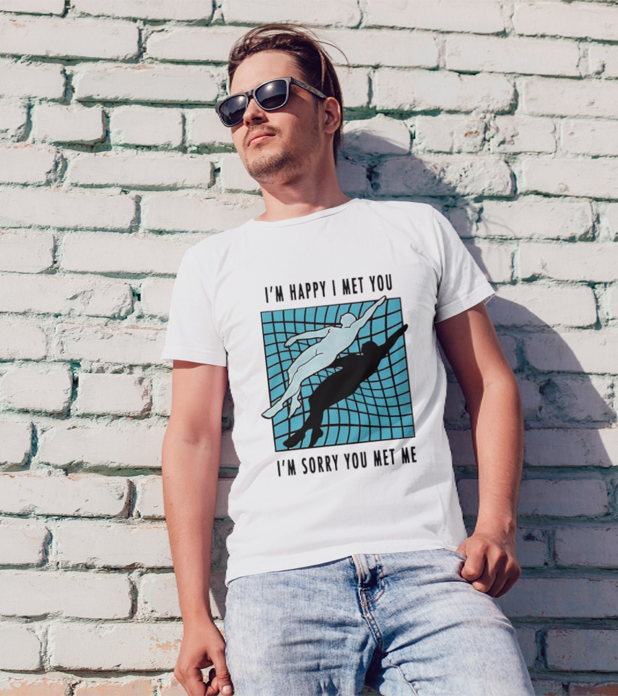 I’m Happy I Met You I’m Sorry You Met Me Swimming Dual Silhouette On Grid Background T-Shirt
